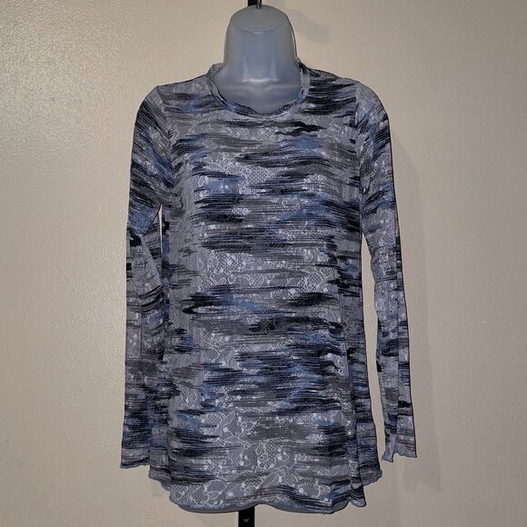 A522772** LOGO by Lorig Goldstein Printed Sheer Lace Top - Picture 1 of 3